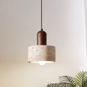 Travertine & Walnut Pendant Lamp